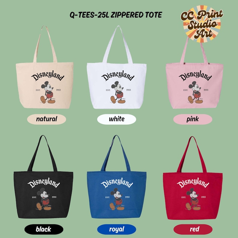 Disneyland Mickey Mouse Zippered Tote Bag, Disney Est 1955 Tote, Mickey Mouse Tote Bag, Disney Gift Bag, Disneyland Trip Tote afbeelding 9
