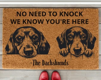 Dachshund Welcome Doormat, No Need to Knock Coir Mat, Dog Lover Porch Decor HDY103