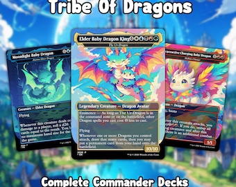 Cute Baby Dragon Commander Deck MTG, 100 Card EDH Dragon Tribal, Custom Proxy Deck, Anime Style Magic Cards, Gift for MTG Players