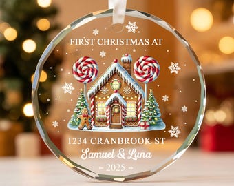 Personalized First Christmas In Our New Home Ornament, New House Christmas Ornament, Christmas Gift, New Home Favors, Glass Ornament