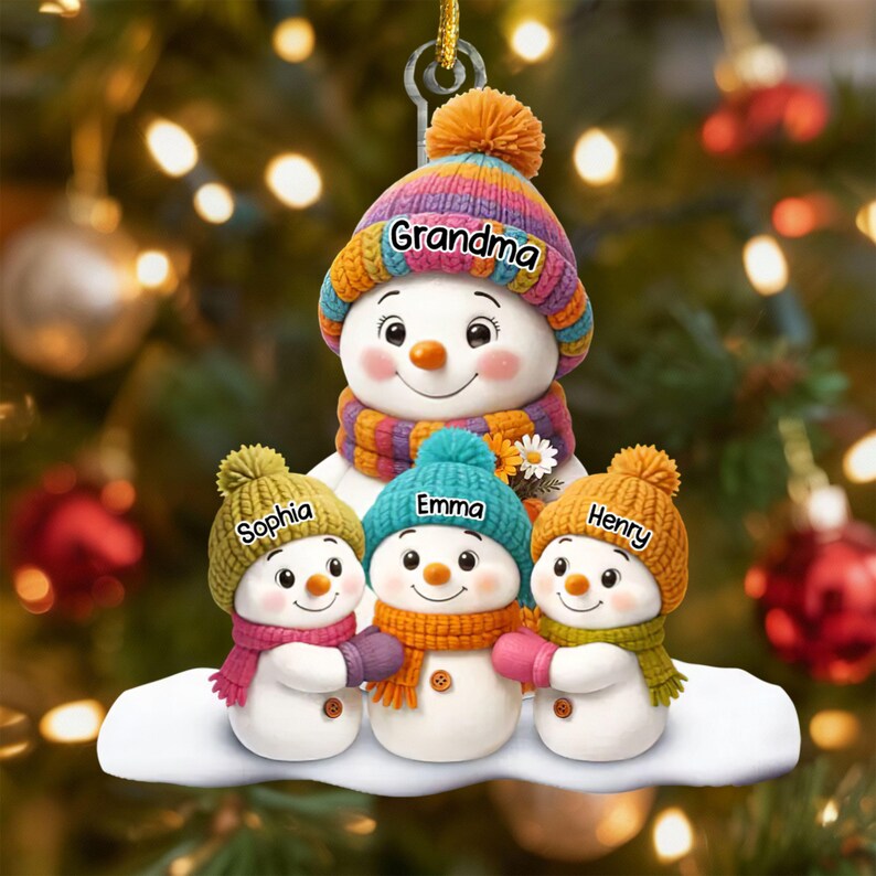 Personalized Snowman Family Christmas Ornament, Custom Grandma 2D Flat ...