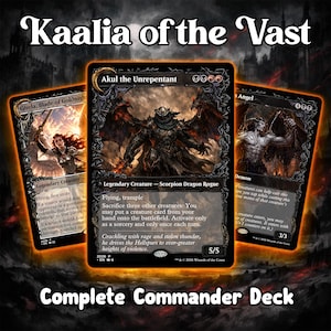 May include: Three Magic: The Gathering cards from the Kaalia of the Vast Commander Deck. The cards feature fantasy art of a demon, angel, and a scorpion dragon rogue. The text "Complete Commander Deck" is at the bottom.