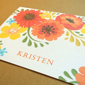 Personalized Stationery Set / Personal Stationery, Orange and Yellow Vintage Flowers, 10-Count image 4