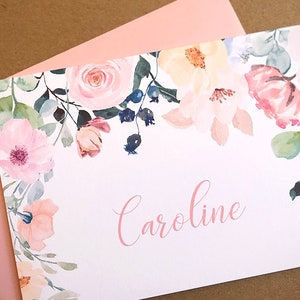 Watercolor Floral Personalized Stationery Set / Personal Stationery / Thank You Cards, 25-Count
