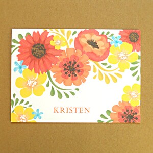 Personalized Stationery Set / Personal Stationery, Orange and Yellow Vintage Flowers, 10-Count image 3