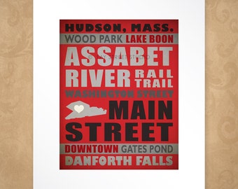 Hudson Massachusetts Art Print, 8x10 Art Print, Matted to 11x14