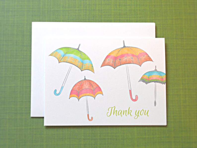 Baby Shower Thank You Cards, Umbrella Thank You Cards, Set of 25 image 1