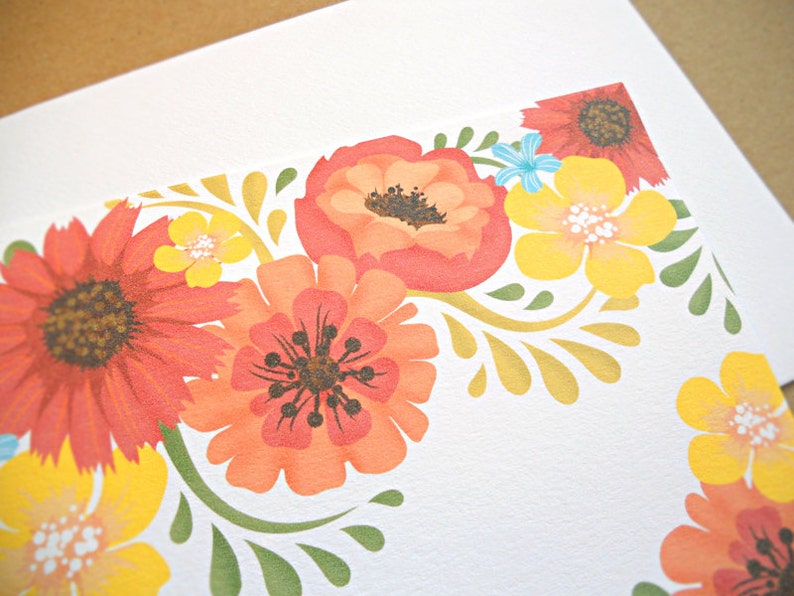 Personalized Stationery Set / Personal Stationery, Orange and Yellow Vintage Flowers, 10-Count image 5