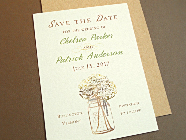 Save the Date Wedding Card, Mason Jar with Hydrangeas, 10-Count image 1