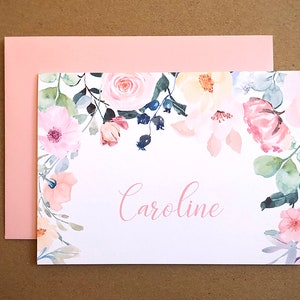 Watercolor Floral Personalized Stationery Set / Personal Stationery / Thank You Cards, 10-Count image 2