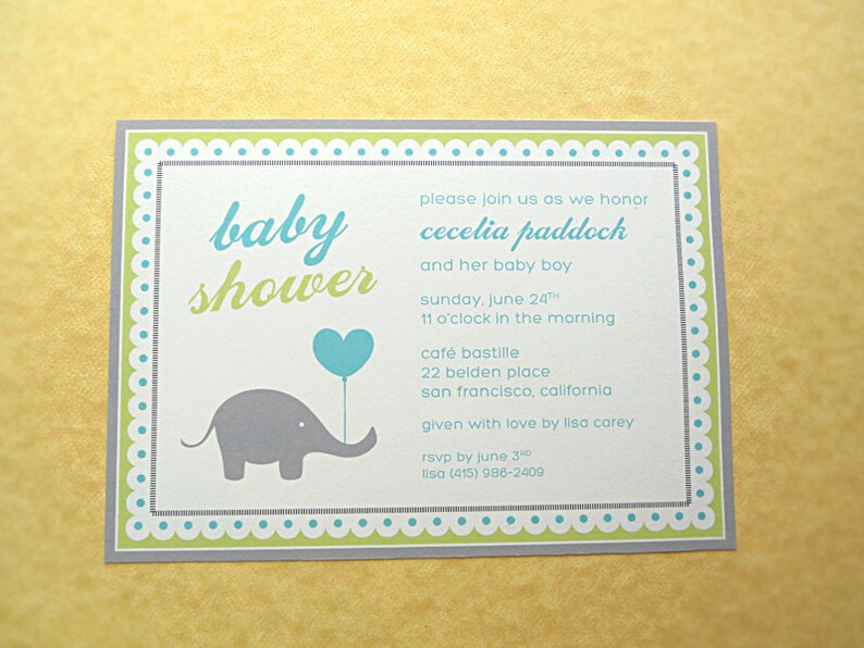 Baby Shower Invitations Elephant With Balloon Blue and Green Etsy