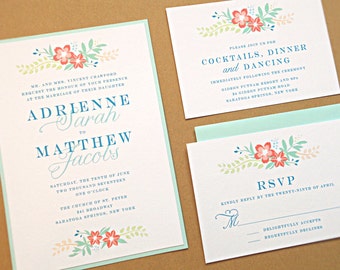 Wedding Invitation Suite / Modern Wedding Invitations, Vintage Wildflowers - Deposit