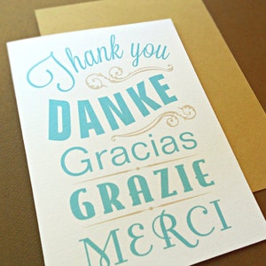 Multilingual Wedding Thank You Cards, English German Spanish Italian French Thank You Cards, Set of 10