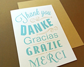 Multilingual Wedding Thank You Cards, English German Spanish Italian French Thank You Cards, Set of 10