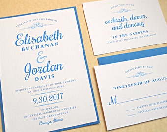 Wedding Invitation Suite / Modern Wedding Invitations, Vintage Script Design - Deposit