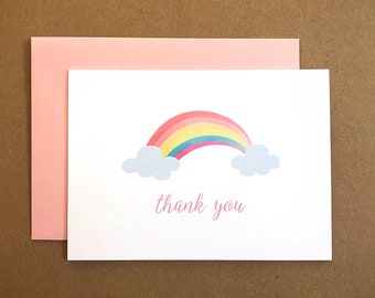 Kids Rainbow Thank You Cards, Girls Birthday Party Thank You Cards, Set of 10