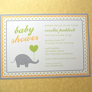 Baby Shower Invitations Elephant with Balloon, Yellow and Green, 10-Count image 2