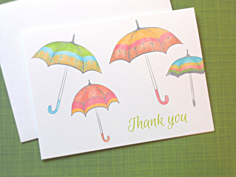 Baby Shower Thank You Cards, Umbrella Thank You Cards, Set of 25 image 2