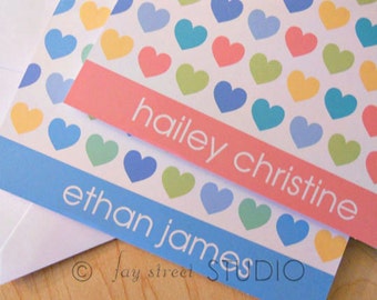 Personalized Stationery Set, Personal Stationery, Children's Stationery, Hearts, 10-Count