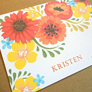 Personalized Stationery Set / Personal Stationery, Orange and Yellow Vintage Flowers, 10-Count image 2