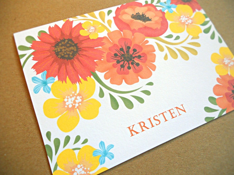 Personalized Stationery Set / Personal Stationery, Orange and Yellow Vintage Flowers, 10-Count image 2