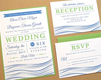Wedding Invitation Suite / Beach Wedding Invitations, Nautical Beach Theme with Modern Typography - Deposit