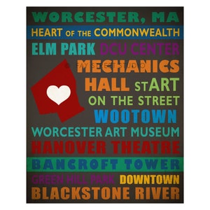 Worcester Massachusetts Art Print, 8x10 Art Print image 1