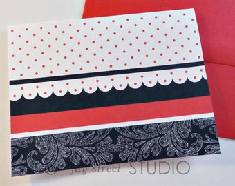 Blank Notecard Set Red Polka Dots and Black Lace, 10-Count