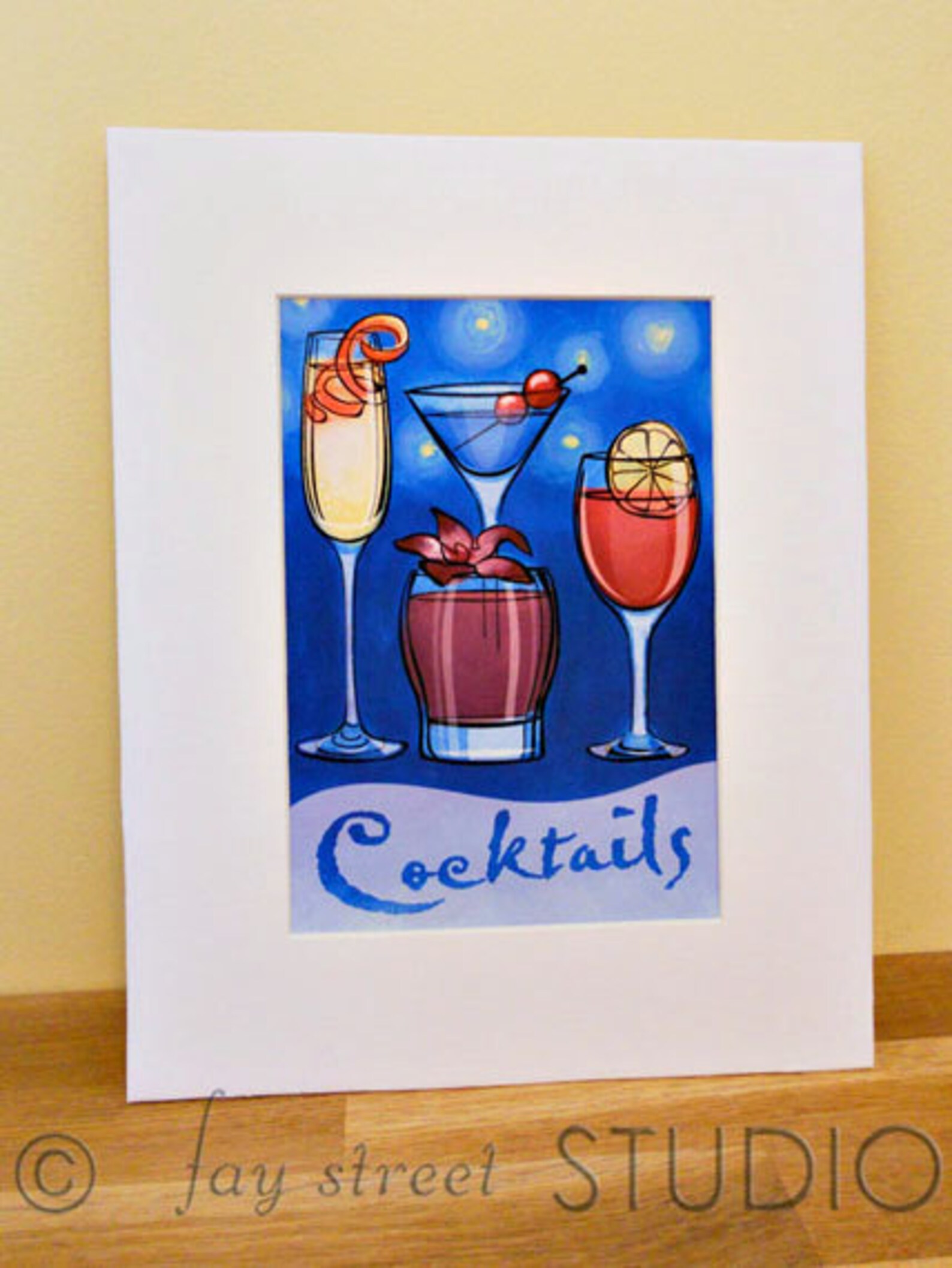 Cocktails Art Print, 5x7, Matted to 8x10 Etsy