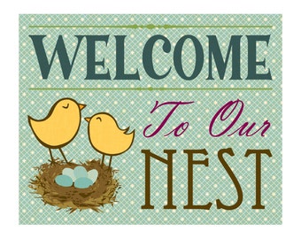 Lovebirds 8x10 Art Print, "Welcome To Our Nest"