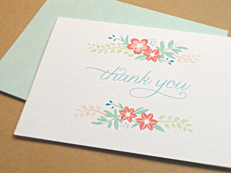 Bridal Shower Thank You Cards, Wedding Thank You Cards, Elegant Wildflowers, Set of 10 image 3