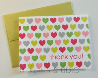 Kids Birthday Thank You Cards, Heart Thank You Cards, Kids Stationery, Set of 10