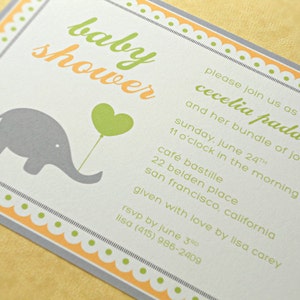 Baby Shower Invitations Elephant with Balloon, Yellow and Green, 10-Count image 4