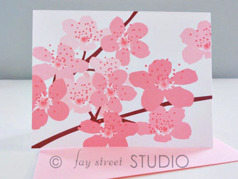 Cherry Blossoms Blank Notecards / Blank Cards / Floral Stationery, 10-Count image 2