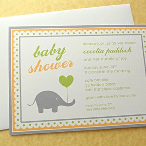 Baby Shower Invitations Elephant with Balloon, Yellow and Green, 10-Count image 1