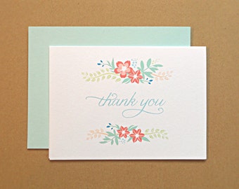 Bridal Shower Thank You Cards, Wedding Thank You Cards, Elegant Wildflowers, Set of 25