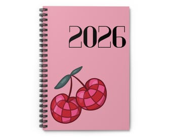 2026 Retro Checker Cherries Spiral Notebook | Ruled Journal