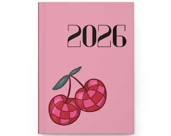 Diario/Cuaderno de tapa dura Cherry 2026, estampado de cereza rosa