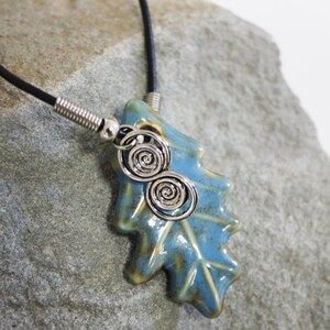 Blue Ceramic Oak Leaf Charmed Pendant