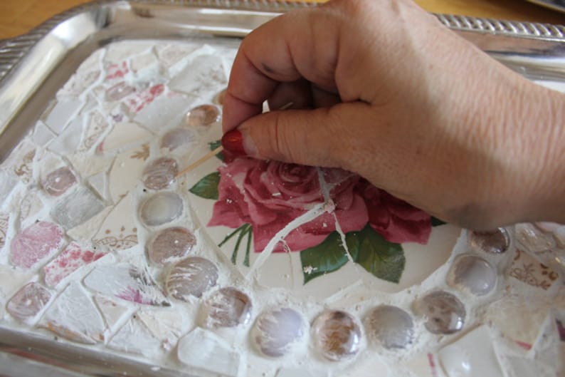 Custom Victorian Rose Mosaic Tray image 5