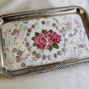 Custom Victorian Rose Mosaic Tray image 1