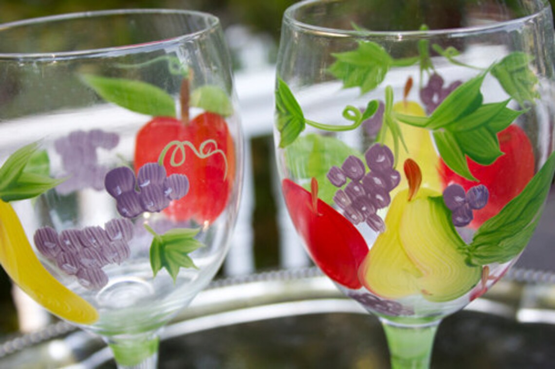 HandPainted Fruit Wine Glass Etsy