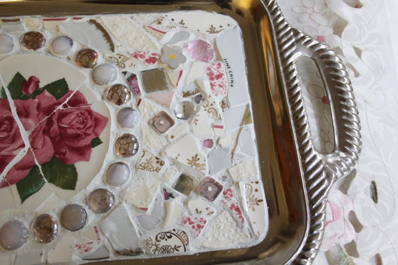 Custom Victorian Rose Mosaic Tray image 4