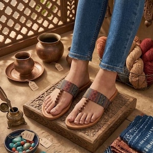 Ethnic Indian Style Flats with Bead Detailing | Bohemian V-Strap Sandals