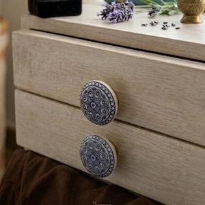 Puxadores artesanais - 2 peças | Puxadores estéticos | Puxadores de cerâmica azul