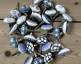 Hand Painted Ceramic Knobs Drawer Pulls | Boho Cabinet Handles |  Vintage Style Door Pulls Set