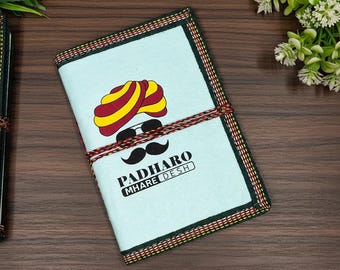 Mustache & Turban Art Diary | Rajasthan Travel Journal | Handcrafted Fabric Cover Notebook