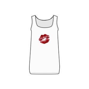 Women&#39;s Kiss Print Micro Ribbed Tank Top, Cute Casual Wear, Valentine&#39;s Day Gift, Summer Top, Everyday Comfort