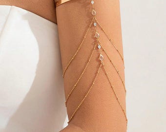 Liquid Metal Arm Cuff: Lava Rock Rhinestone Droplet Chain Bracelet