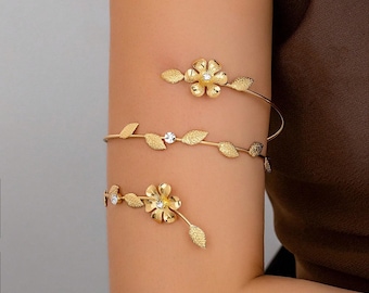 Swirl Arm Cuff Bangle: Adjustable Gold Tone Body Jewelry